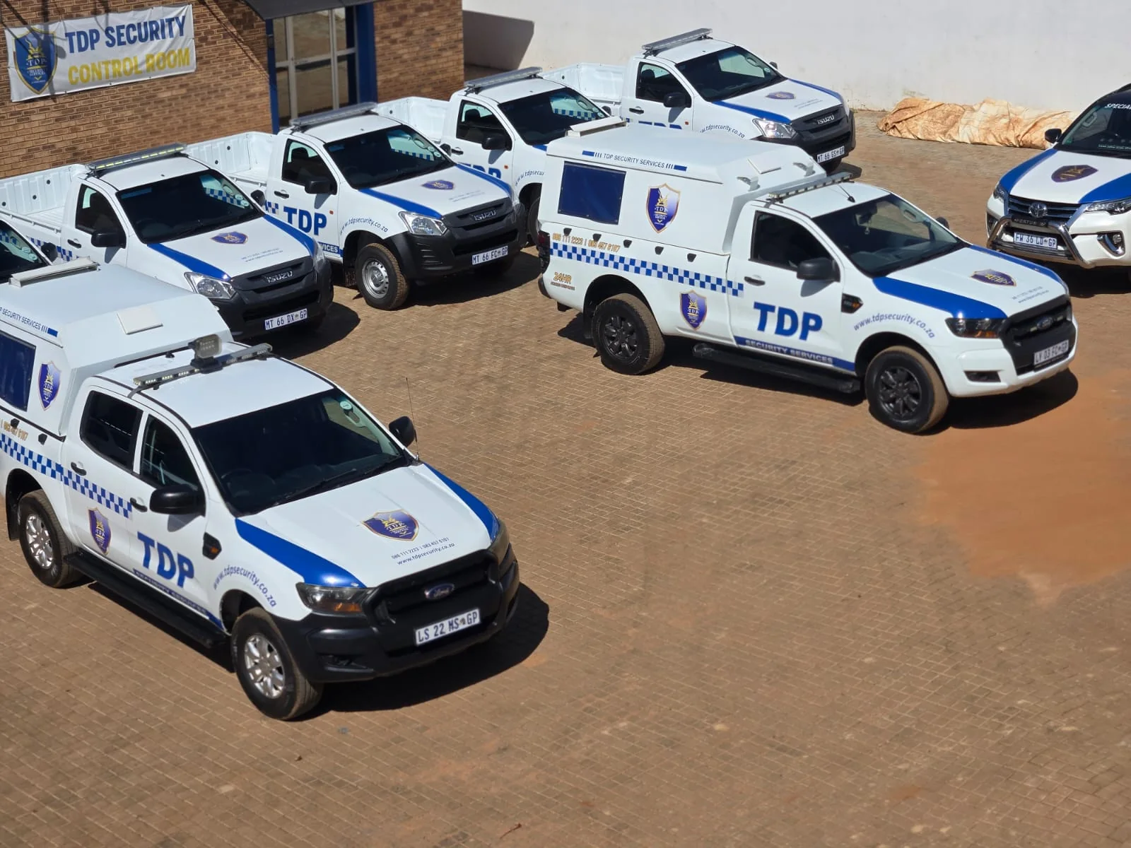 Aerial view of TDP Security operational vehicles